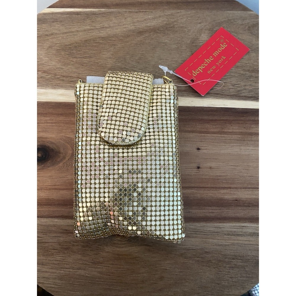 Vintage Gold Mesh Cigarette Case Pouch Magnetic Close W/ Chain Coin Glasses New